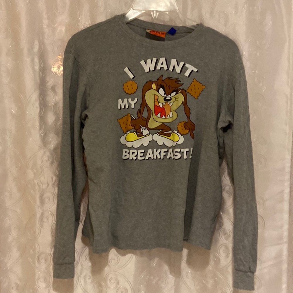 Looney Tunes Taz “I Want Breakfast” Long Sleeve Shirt Youth Size 12 🔥